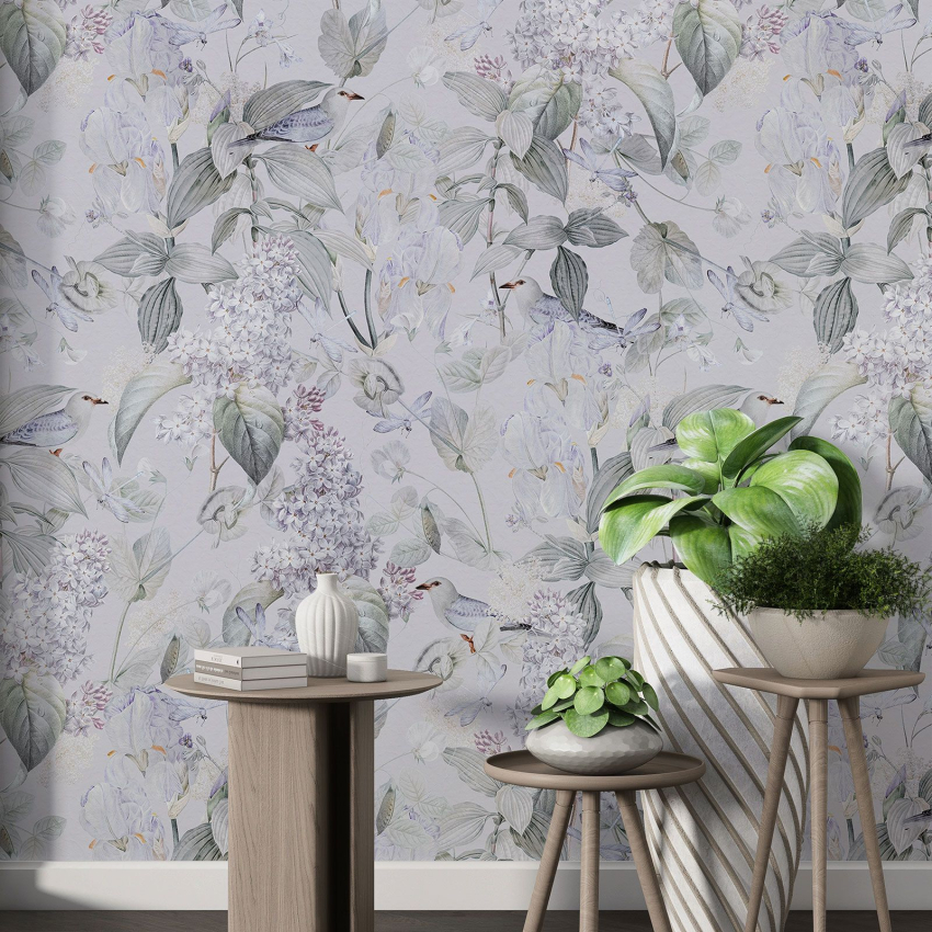 Papier peint motif XL - Fleurs Oiseaux