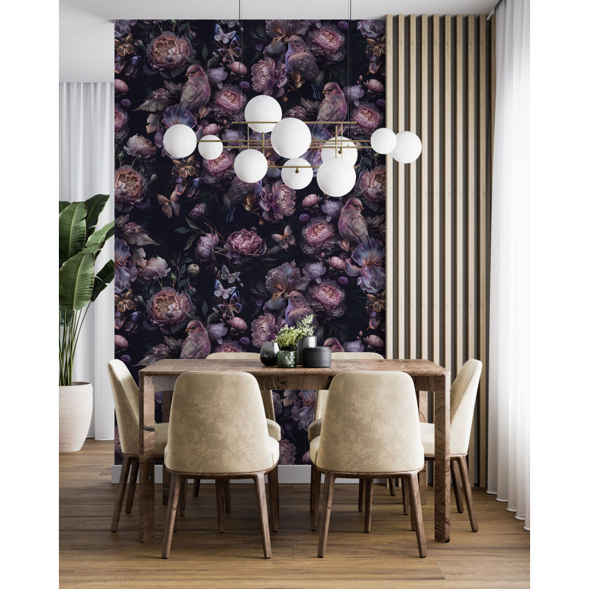 Papier peint motif XL - Fleurs Oiseaux
