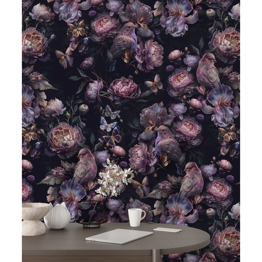 Papier peint motif XL - Fleurs Oiseaux