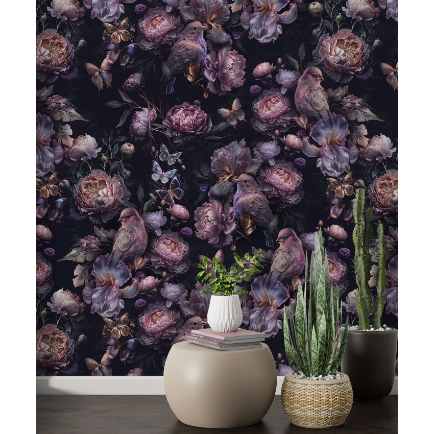 Papier peint motif XL - Fleurs Oiseaux
