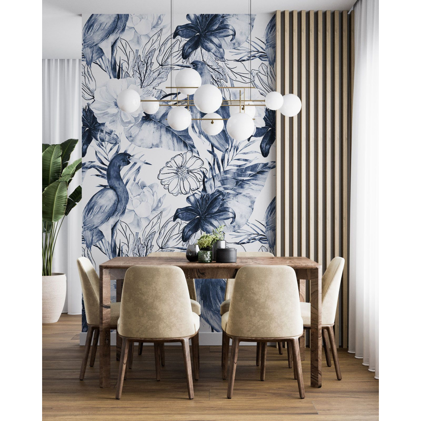 Papier peint motif XL - Fleurs Oiseaux