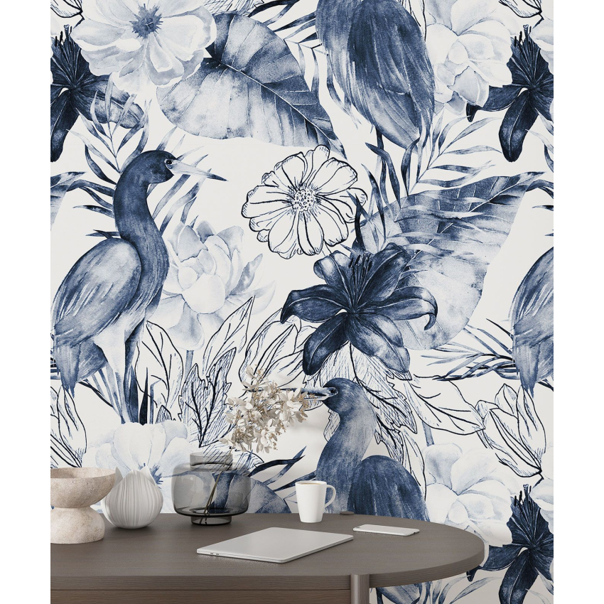 Papier peint motif XL - Fleurs Oiseaux
