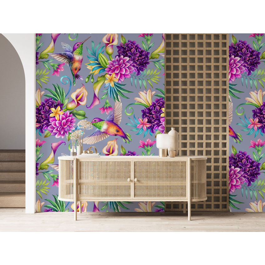 Papier peint motif XL - Fleurs Oiseaux