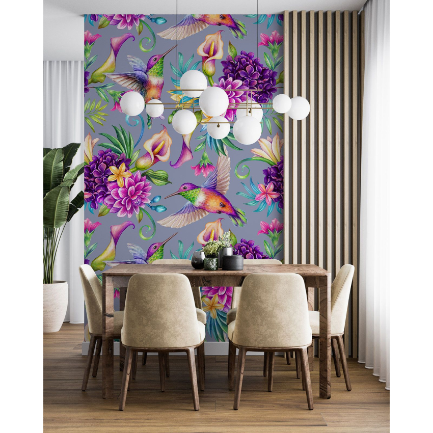 Papier peint motif XL - Fleurs Oiseaux