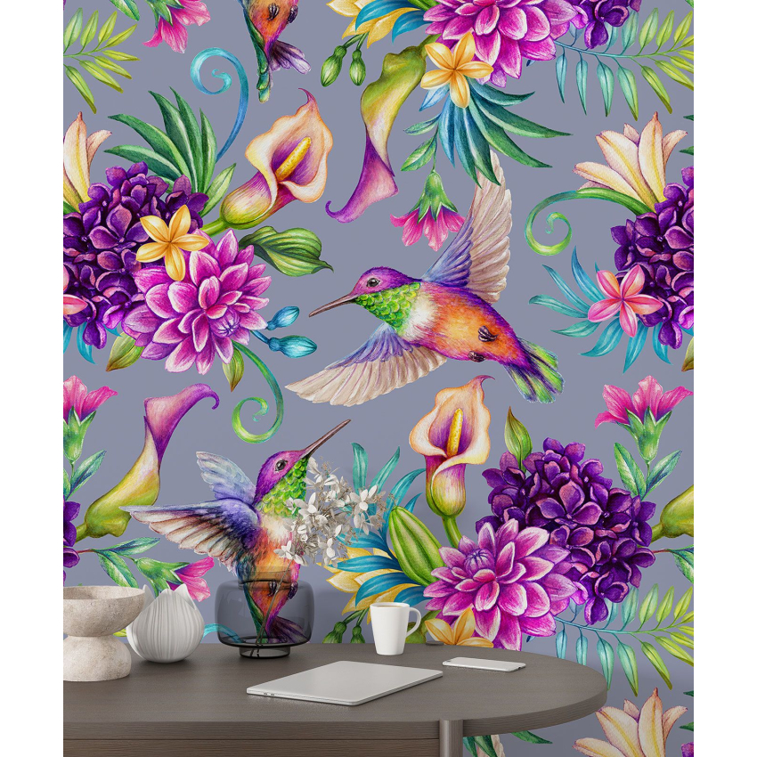 Papier peint motif XL - Fleurs Oiseaux