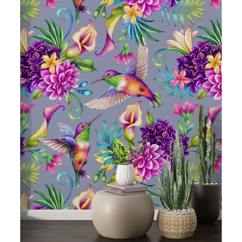 Papier peint motif XL - Fleurs Oiseaux