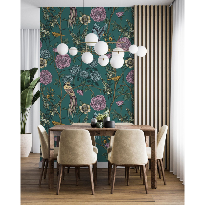 Papier peint motif XL - Fleurs Oiseaux