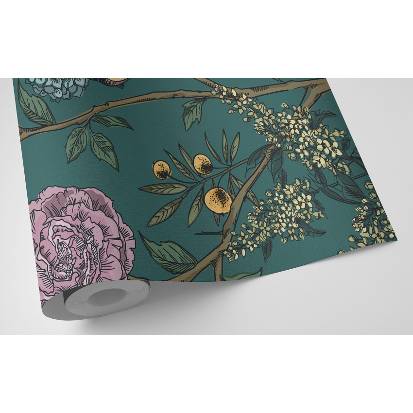 Papier peint motif XL - Fleurs Oiseaux