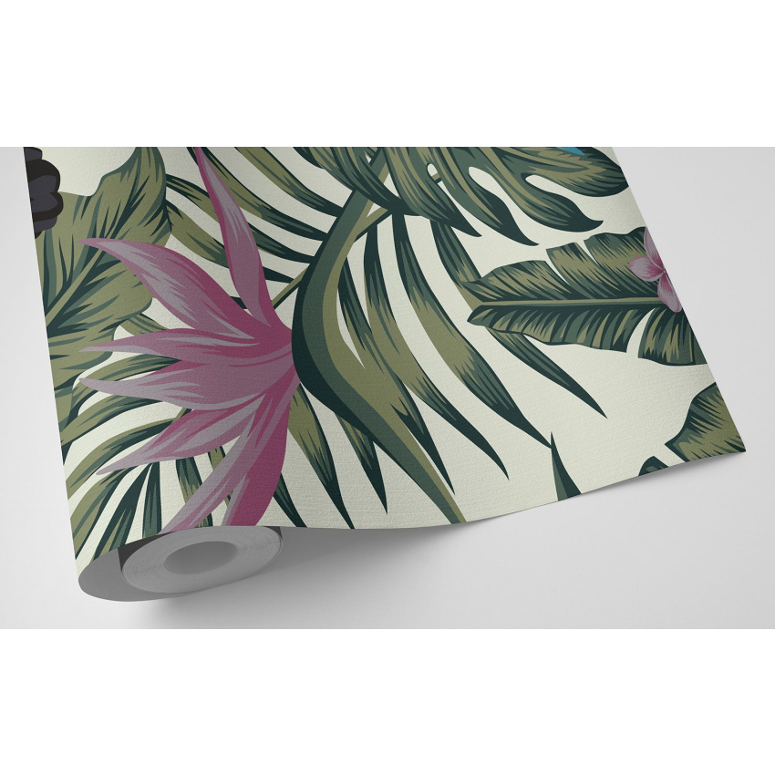 Papier peint motif XL - Fleurs oiseaux