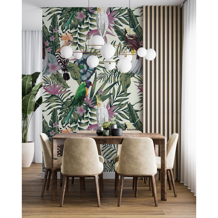 Papier peint motif XL - Fleurs oiseaux