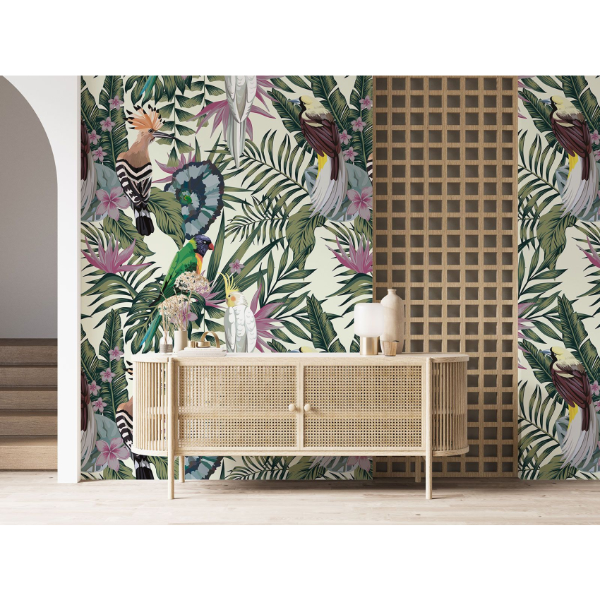 Papier peint motif XL - Fleurs oiseaux