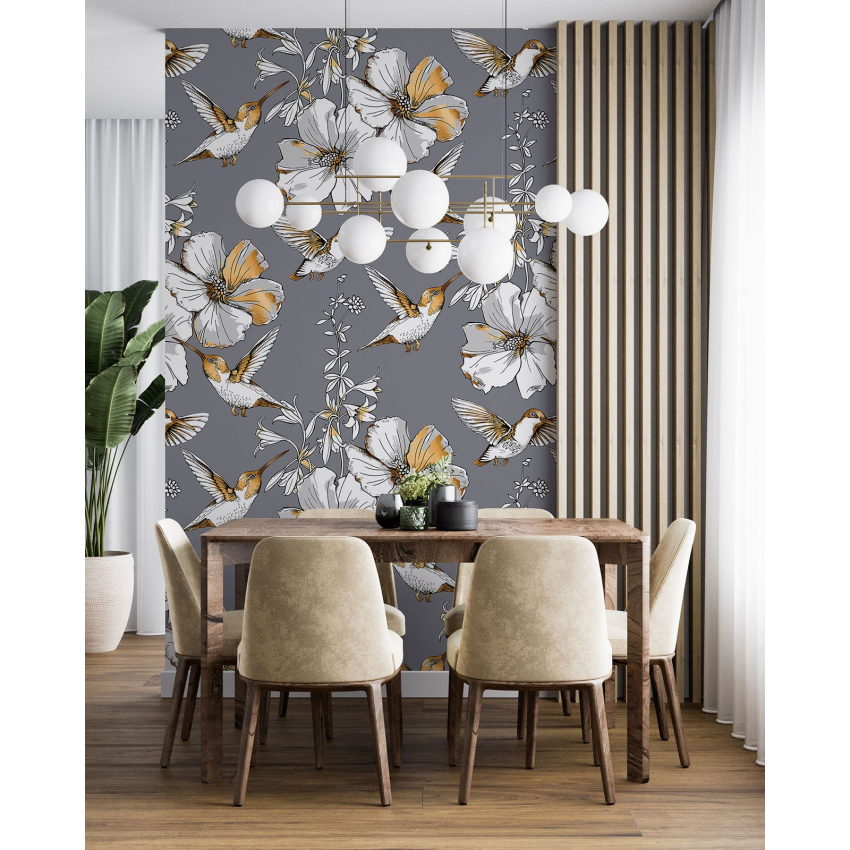 Papier peint motif XL - Fleurs Oiseaux