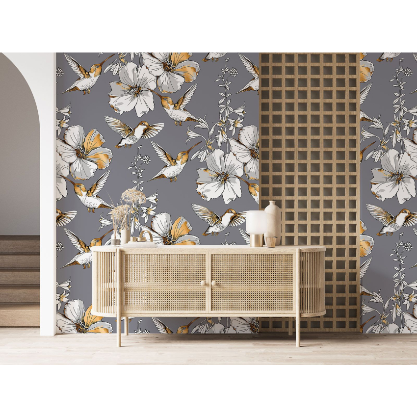 Papier peint motif XL - Fleurs Oiseaux