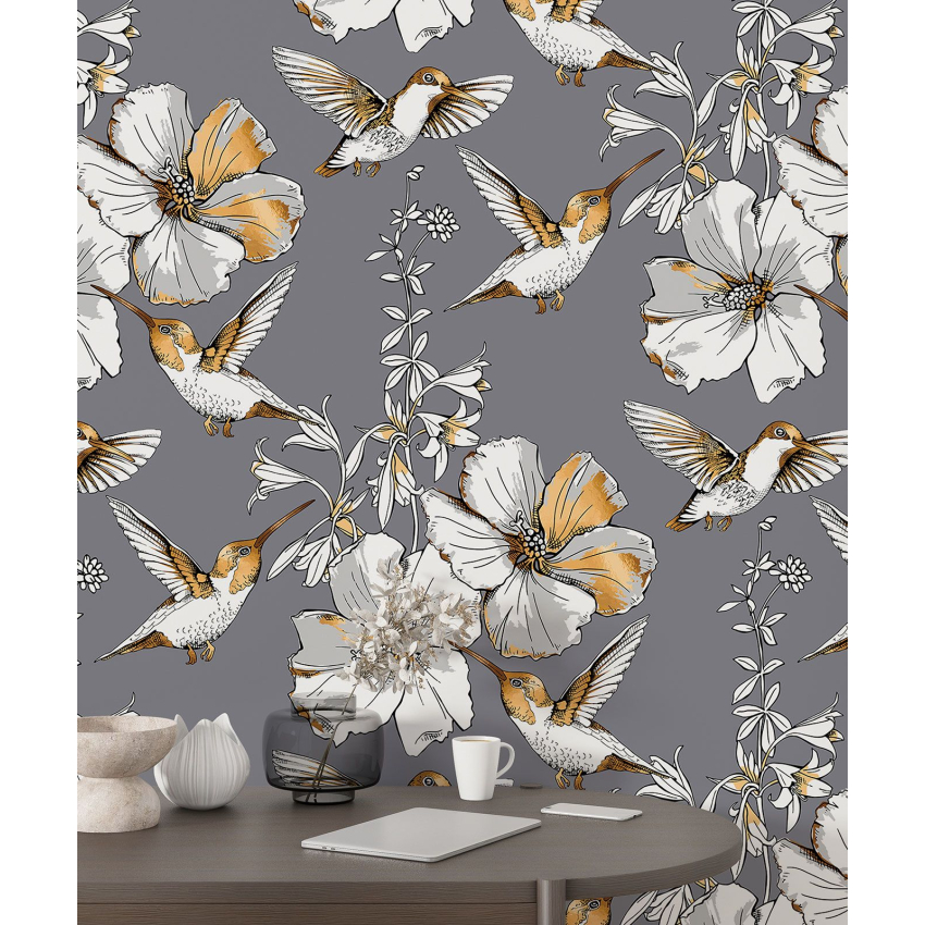 Papier peint motif XL - Fleurs Oiseaux