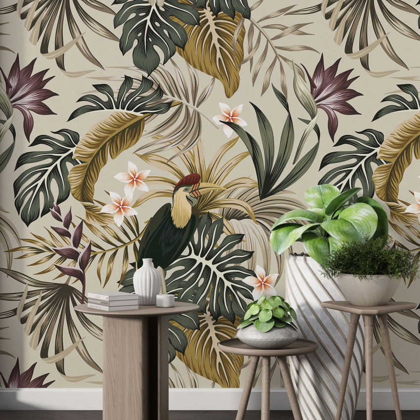Papier peint motif XL - Fleurs Oiseaux