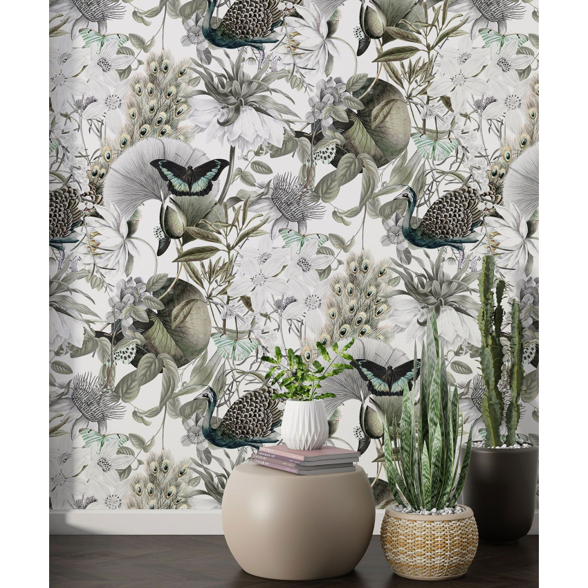 Papier peint motif XL - Fleurs Papillons