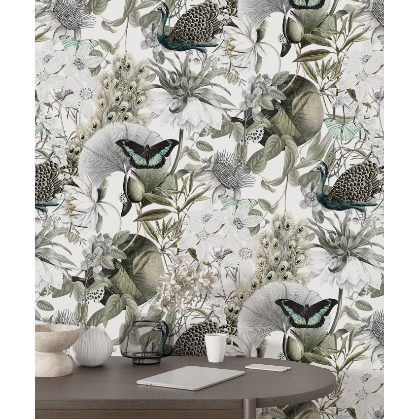 Papier peint motif XL - Fleurs Papillons