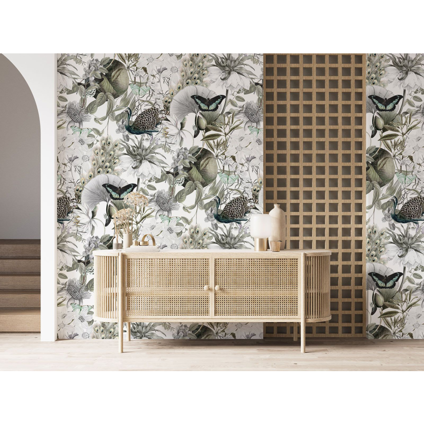 Papier peint motif XL - Fleurs Papillons