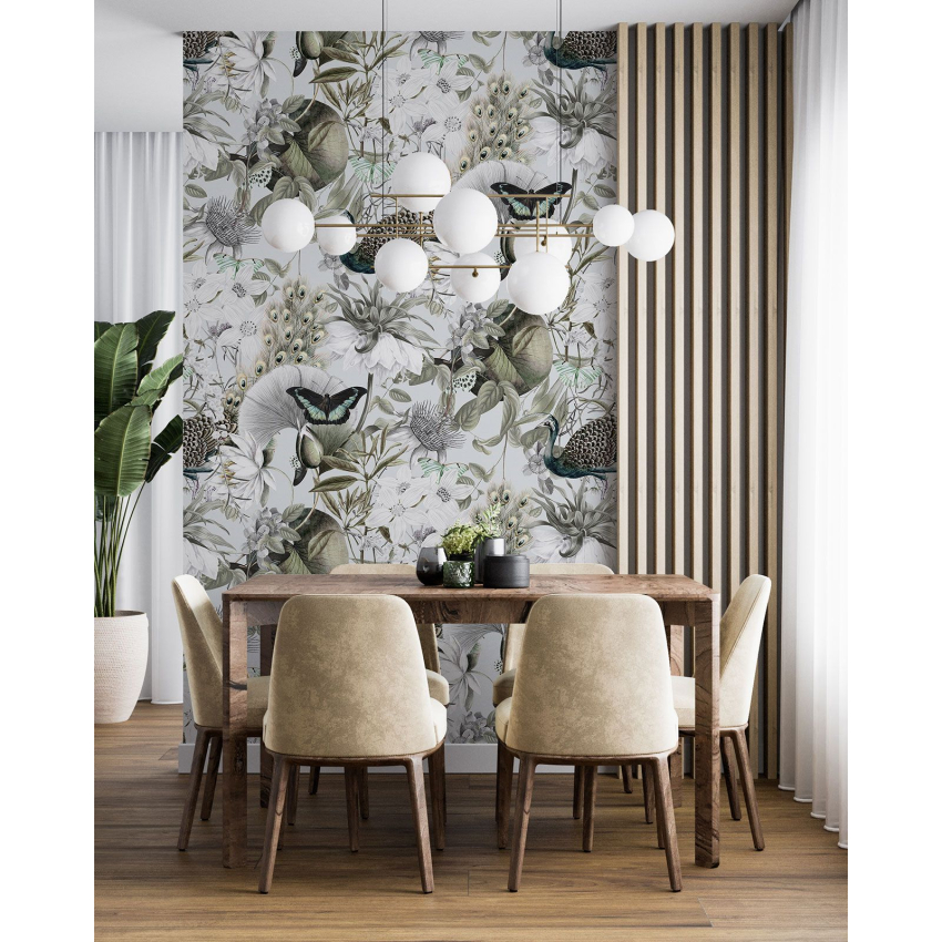 Papier peint motif XL - Fleurs Papillons