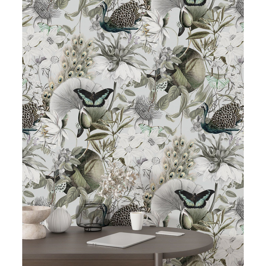 Papier peint motif XL - Fleurs Papillons