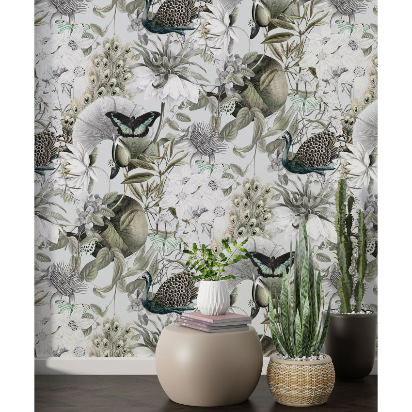 Papier peint motif XL - Fleurs Papillons
