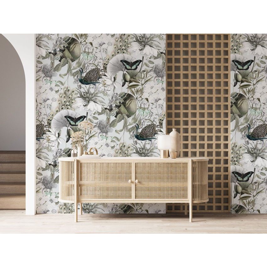 Papier peint motif XL - Fleurs Papillons