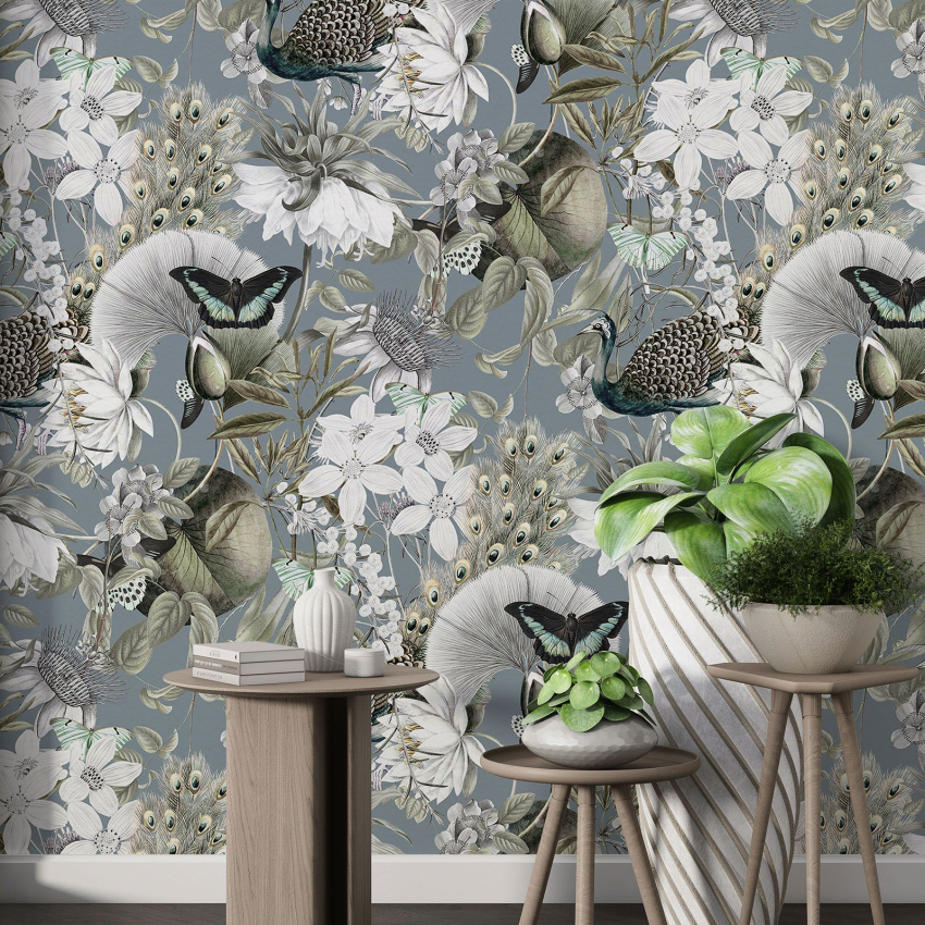 Papier peint motif XL - Fleurs Papillons