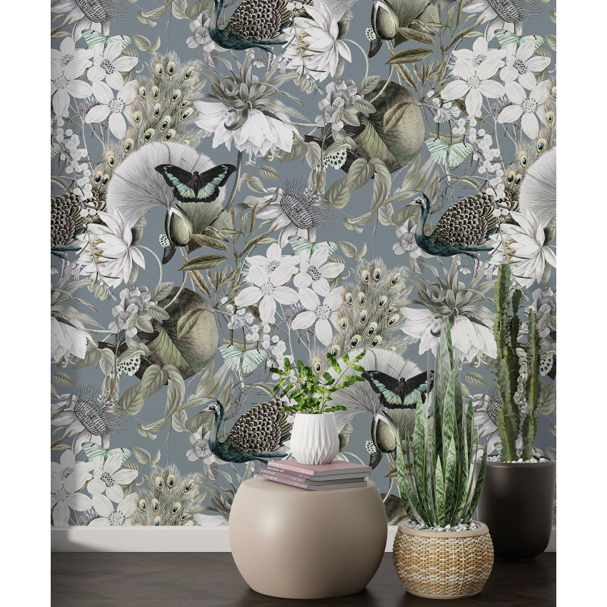 Papier peint motif XL - Fleurs Papillons