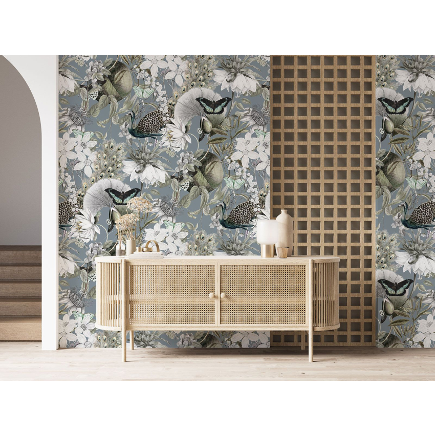 Papier peint motif XL - Fleurs Papillons