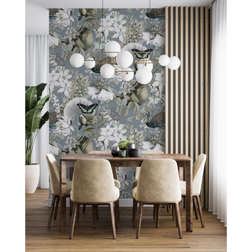 Papier peint motif XL - Fleurs Papillons