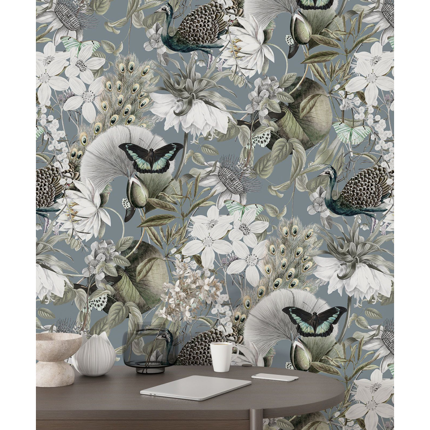 Papier peint motif XL - Fleurs Papillons
