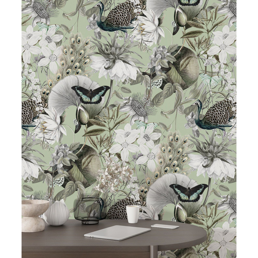 Papier peint motif XL - Fleurs Papillons