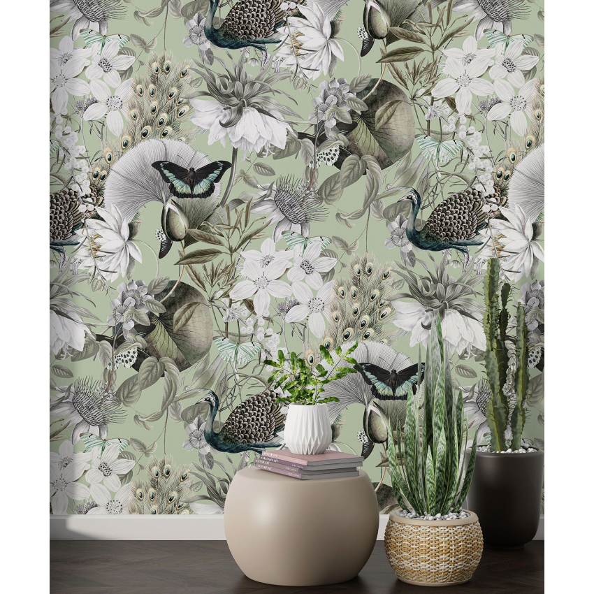 Papier peint motif XL - Fleurs Papillons