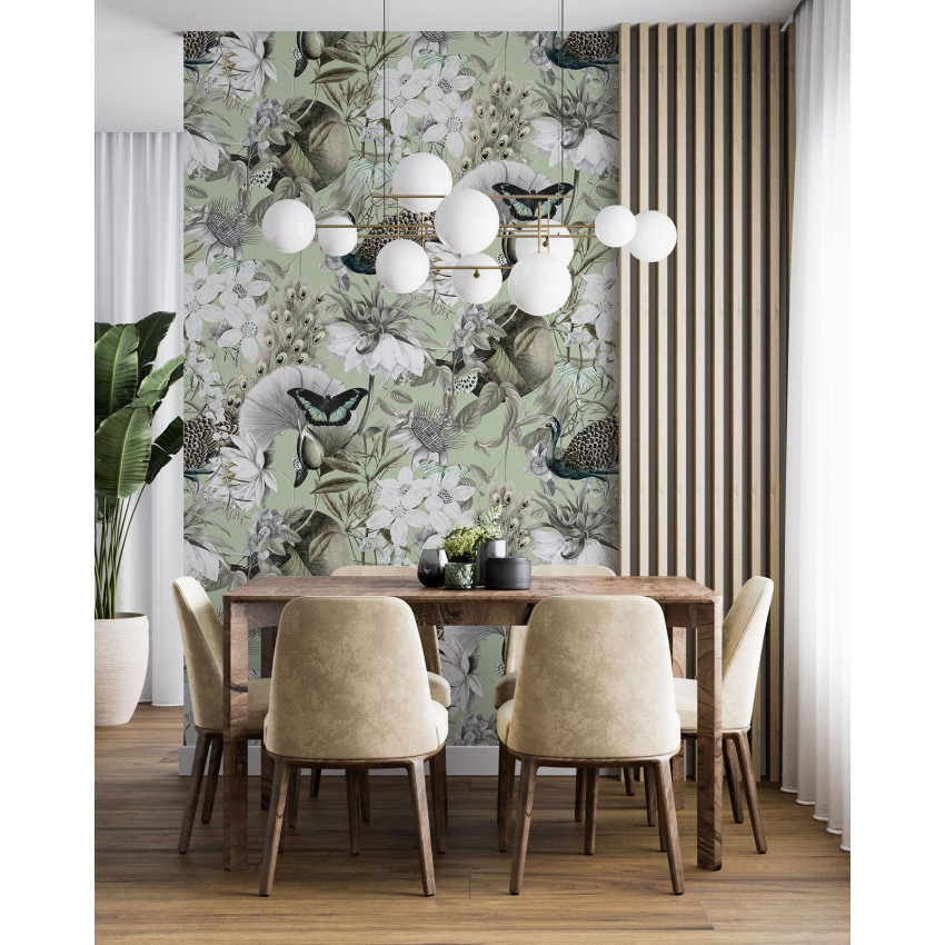 Papier peint motif XL - Fleurs Papillons