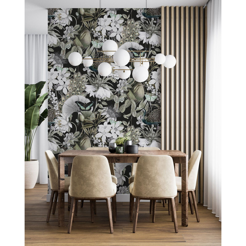 Papier peint motif XL - Fleurs Papillons