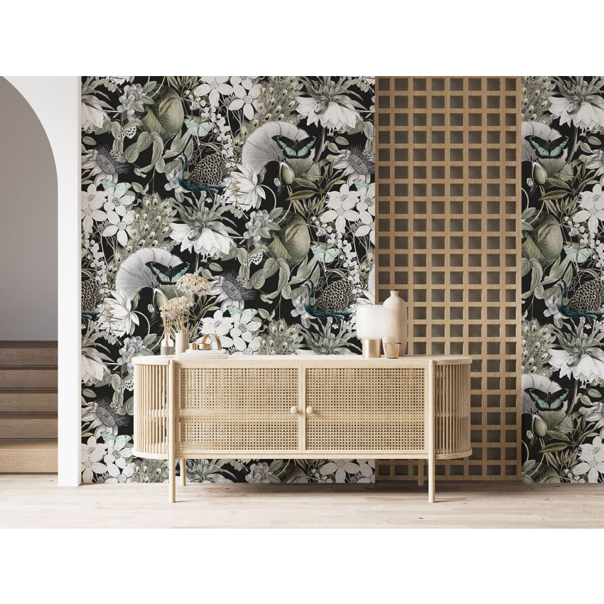 Papier peint motif XL - Fleurs Papillons