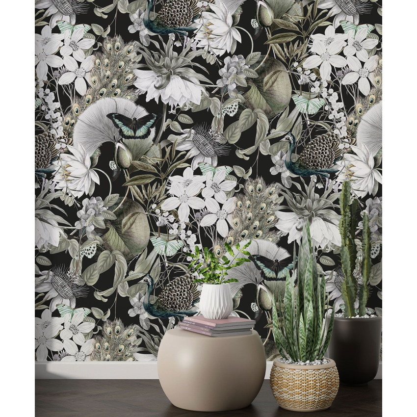 Papier peint motif XL - Fleurs Papillons
