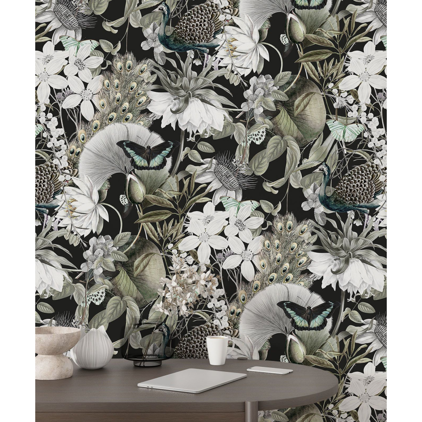 Papier peint motif XL - Fleurs Papillons