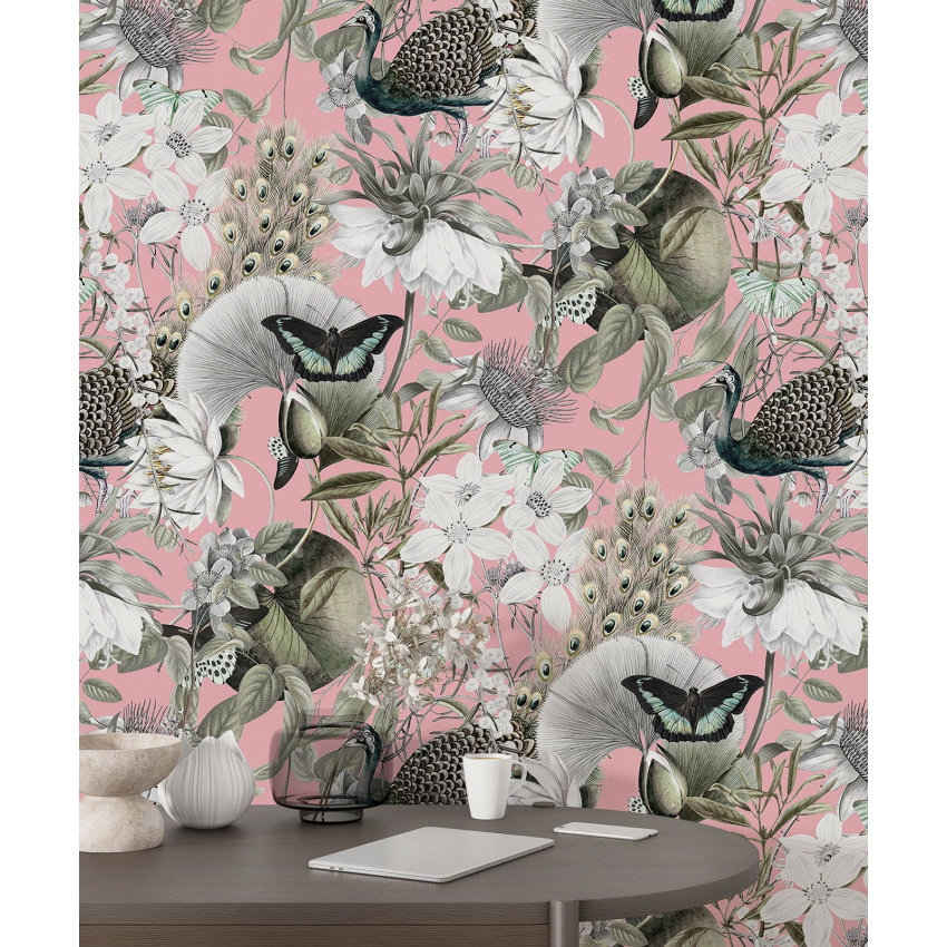 Papier peint motif XL - Fleurs Papillons