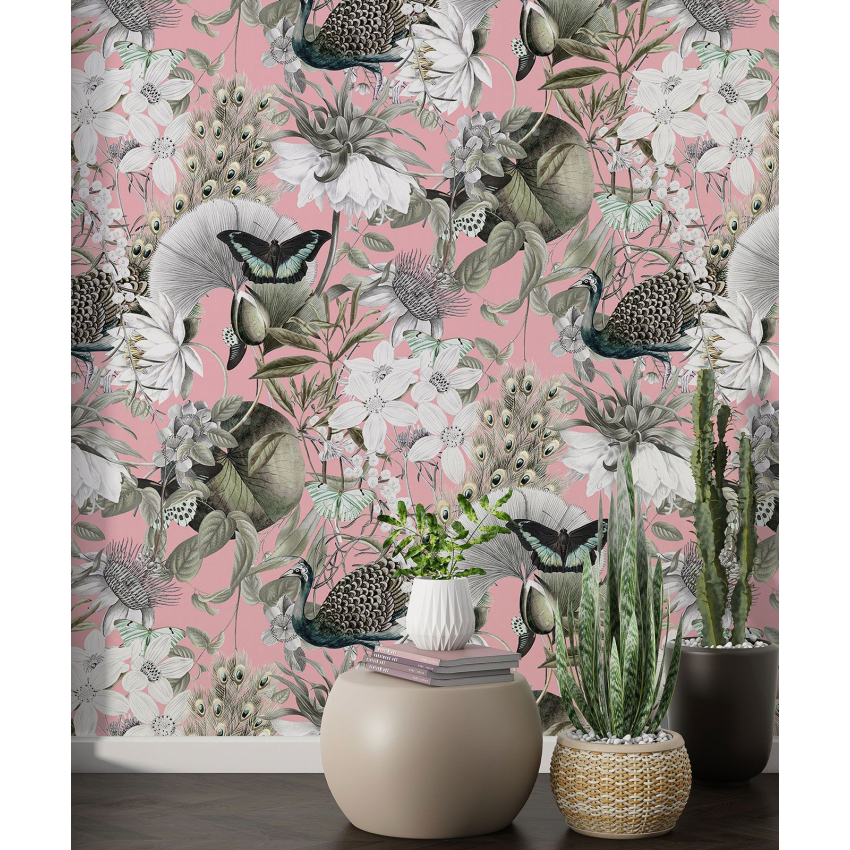 Papier peint motif XL - Fleurs Papillons