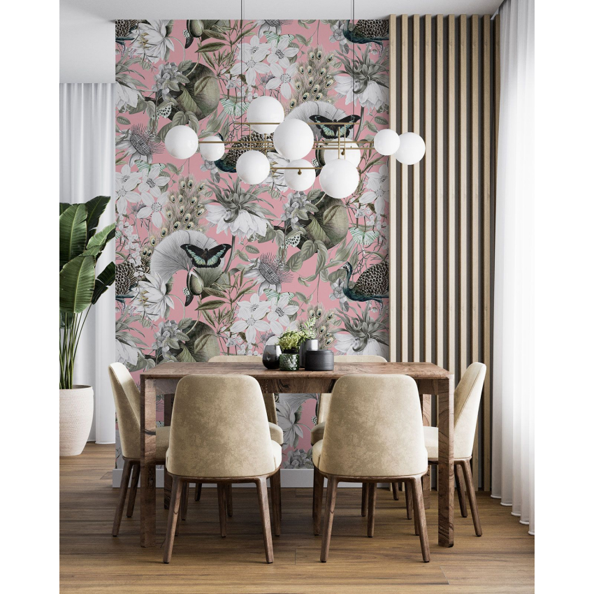 Papier peint motif XL - Fleurs Papillons