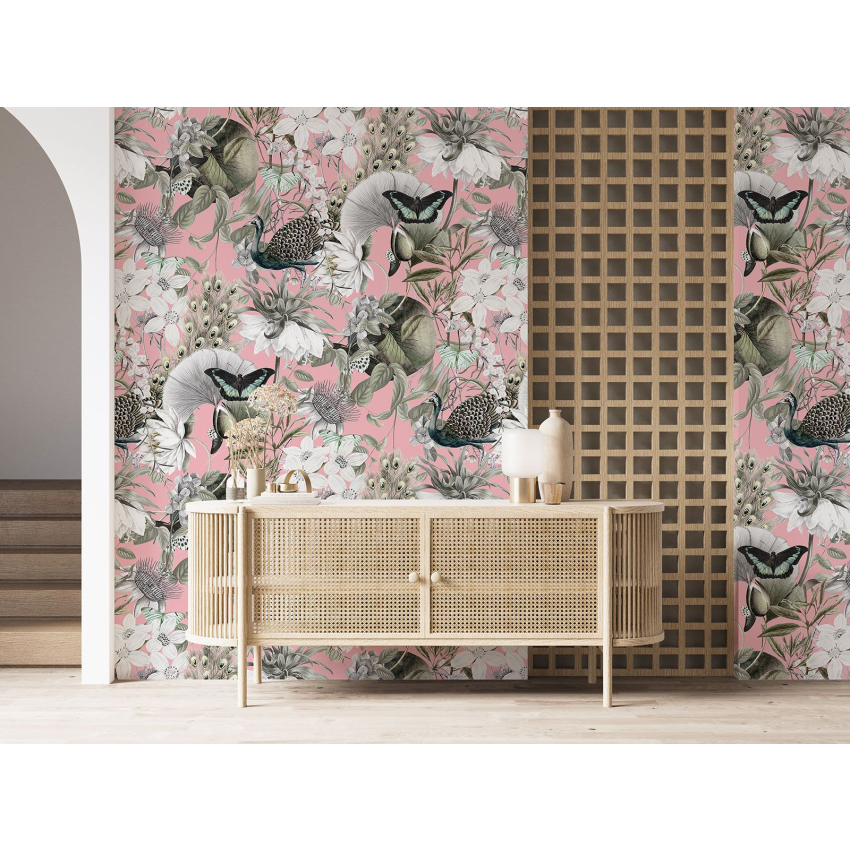Papier peint motif XL - Fleurs Papillons