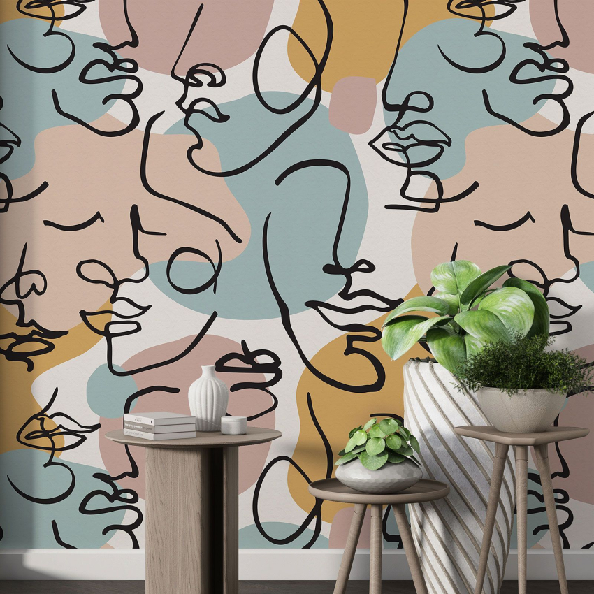 Papier peint motif XL - Visages Abstrait