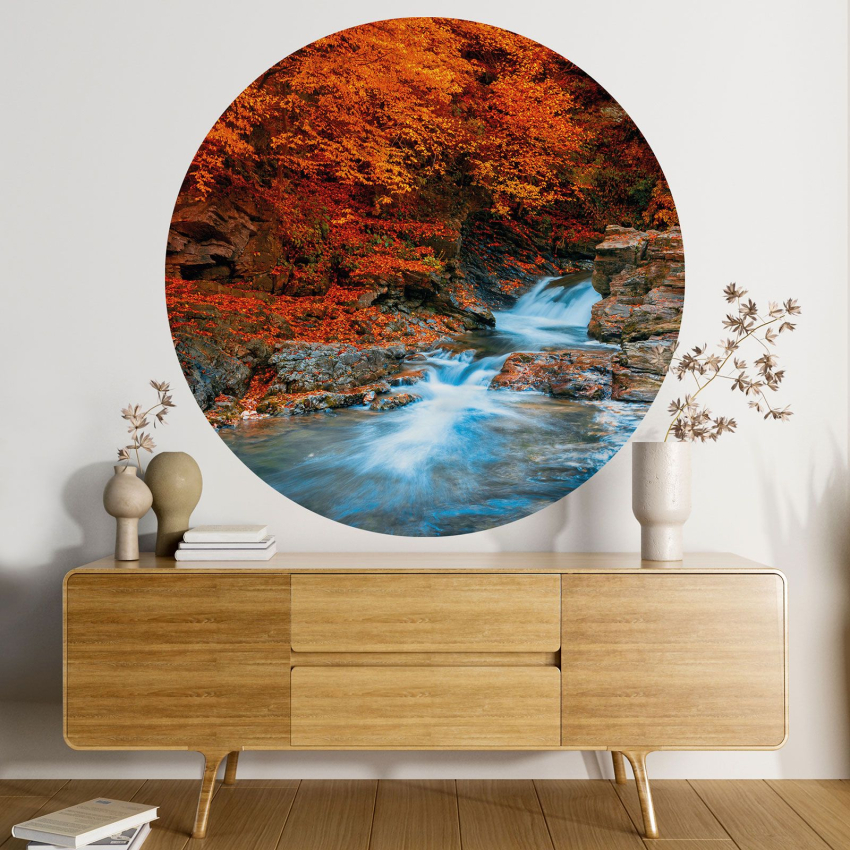 Papier peint rond / cercle - Cascade Automne
