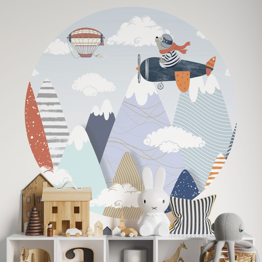 Papier peint rond / cercle Enfants - Avion