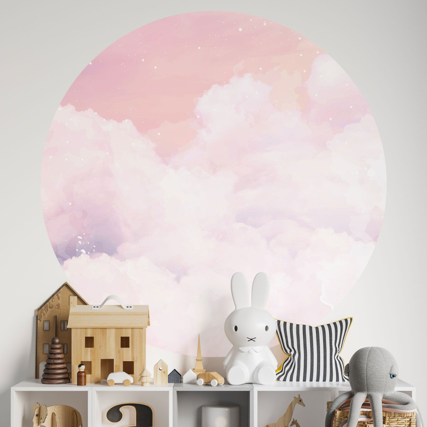 Papier peint rond / cercle Enfants - Ciel rose