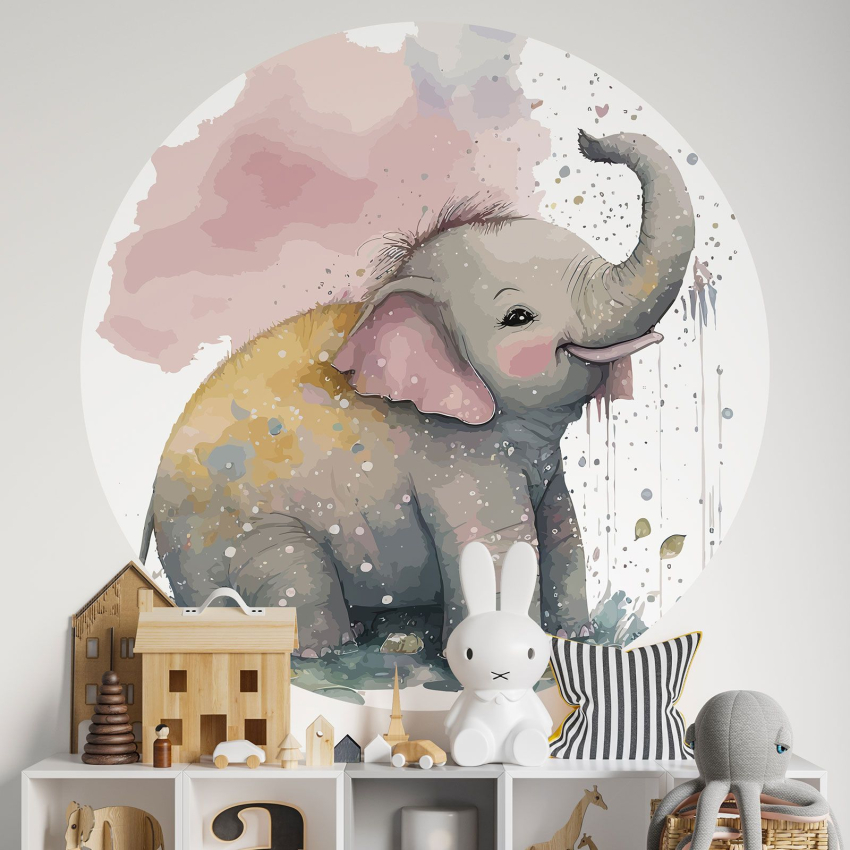 Papier peint rond / cercle Enfants - Eléphant