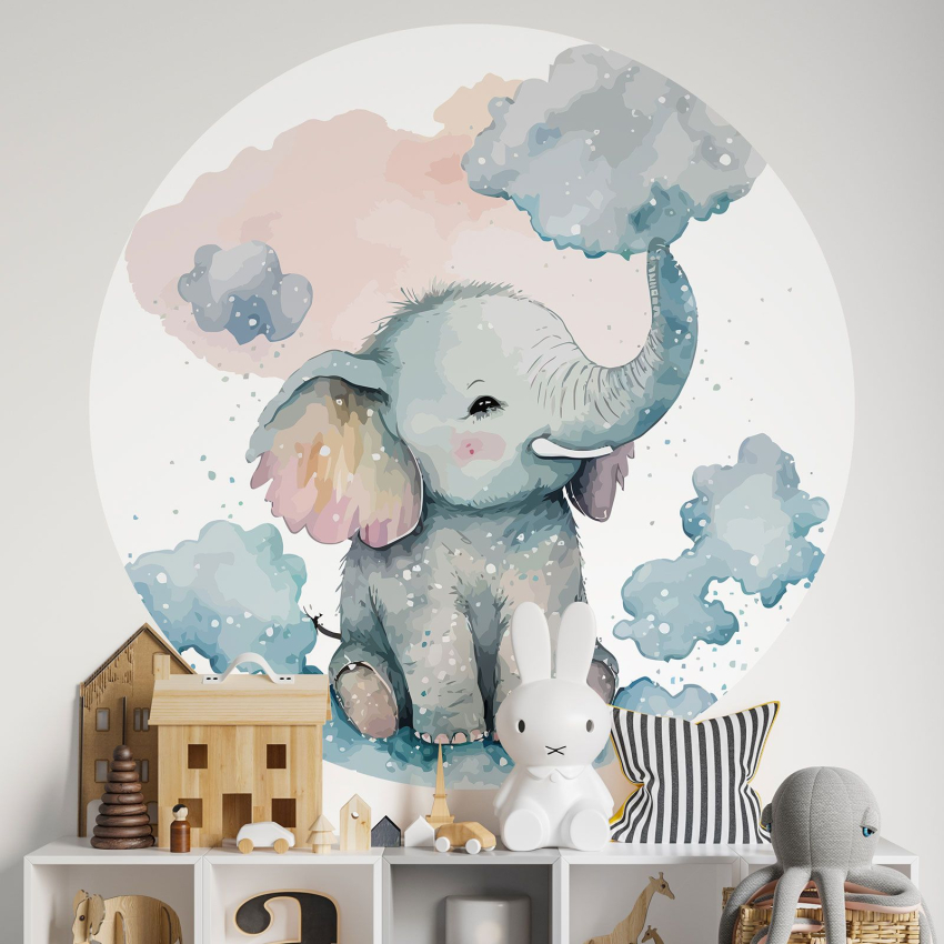 Papier peint rond / cercle Enfants - Eléphant