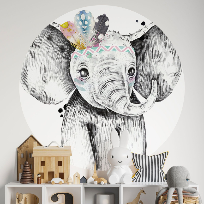 Papier peint rond / cercle Enfants - Eléphant