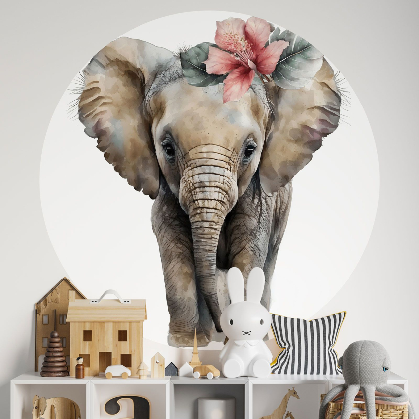 Papier peint rond / cercle Enfants - Eléphant